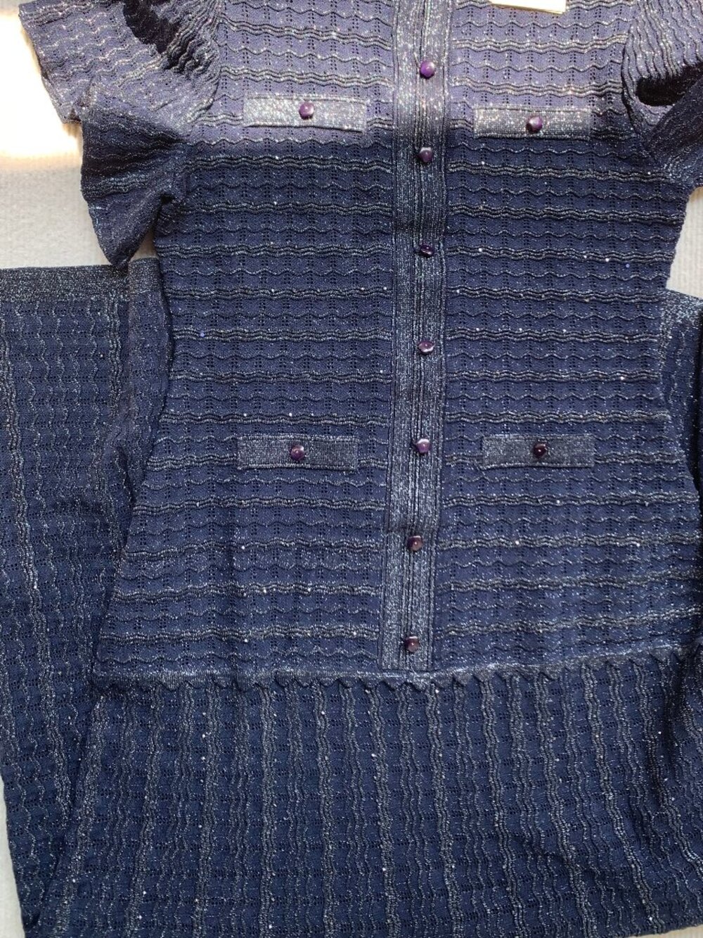 Sandro Rhinestone Knit Maxi Dress -Navy Blue - Picture 3 of 9